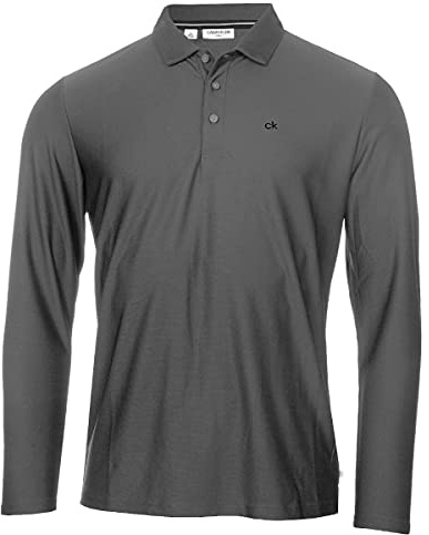Calvin Klein Mens Long Sleeve Central Polo Shirt - Charcoal - L