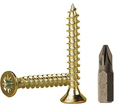 Paquete de 120 tornillos de madera de acero chapado en zinc amarillo 6,0 x 40 mm, tornillos de madera aglomerada, tornillo universal Pozi-Drive, PZ cabeza avellanada Pozidriv (120, 6,0 x 40 mm)