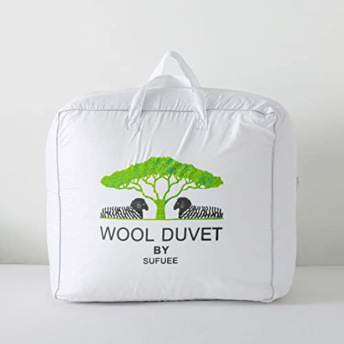 SUFUEE Double Size Duvet, 13.5 Tog Luxurious Wool Duvet, Fresh Ideas Washable Australian Wool Filled Quilt, 230T Soft Fabric Shell (Double size: 200x200cm)