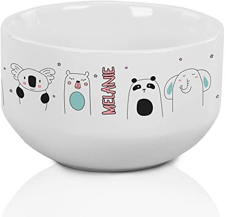 GRAZDesign Müslischale personalisiert mit Name, Kinder Schüssel als Geschenk für Mädchen und Jungen, spülmaschinengeeignet, Frühstücksschüssel Keramik Motiv Tiere
