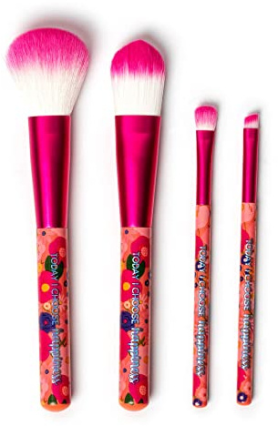 Legami – Lot de 4 pinceaux de maquillage, Oh My Glow! Thème Flowers, comprend des pinceaux pour poudre, fond de teint, ombre à paupières et eye-liner, 100% vegan, format voyage