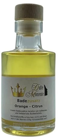 Dufte Momente Badezusatz Orange-Citrus 100ml - hochwertiges Badeöl in attraktiver Glasflasche mit Korkmündung