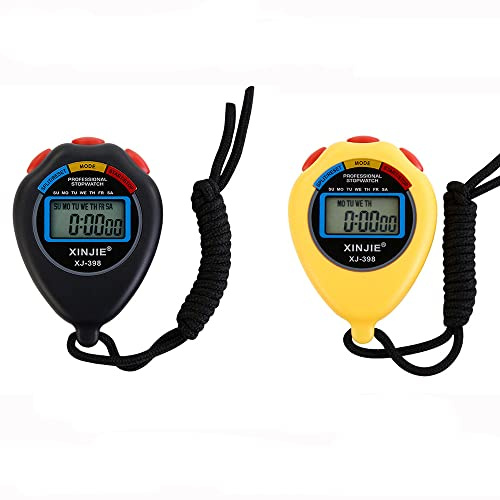 SagaSave Lot de 2 chronomètres électroniques, chronomètres numériques de sport avec date, heure et fonction alarme, chronomètre multifonction pour entraîneurs de fitness et arbitres (2 couleurs)
