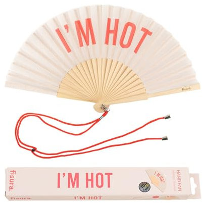 Fisura. - Éventail Original Moderne et Amusant en Bois Avec Message et Cordon - Dimensions : 42,5 x 23 cm - Bois et Textile (Hot, Beige)