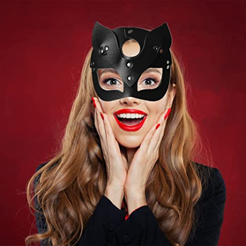 Maschera da gatto in pelle, sexy, veneziana, mezza faccia, da donna, per martedì grasso, cosplay, Halloween