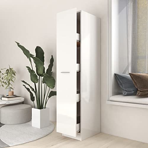 Keketa Apothekerschrank Ausziehschrank Mehrzweckschrank Schrank Aufbewahrungsschrank mit viel Stauraum Apothekerschrank Unterschrank Hochglanz-Weiß 30x42,5x150 cm Holzwerkstoff