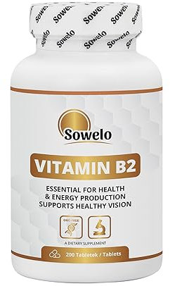 Sowelo - Vitamin B2, 200 Tabletten Vitamin B2 (Riboflavin), Hohe Konzentration 40 mg in Einer Kapseln, Starkes Antioxidans, Liefert Energie und Unterstützt die Sehkraft