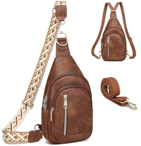 Crossbody Bags for Women Trendy Men Sling Bag Chest Backpack Purse with Detachable Guitar Strap and Back Strap Large Sling Purse Cross Body Bag Anti Theft Fanny Pack Belt Bag for Travel Hiking Cycling