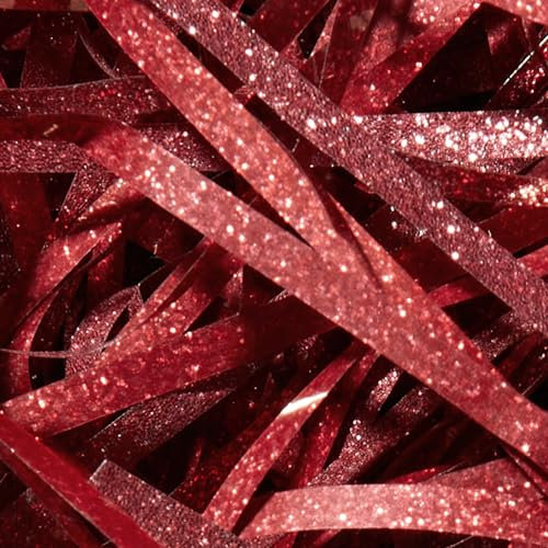 1 Stück Bast-Weihnachtstaschentuch, glitzerndes Taschentuch, Geschenkfüller, geschreddertes Bast-Geschenkverpackungsmaterial für Geburtstage und Valentinstag (100 g, rot)
