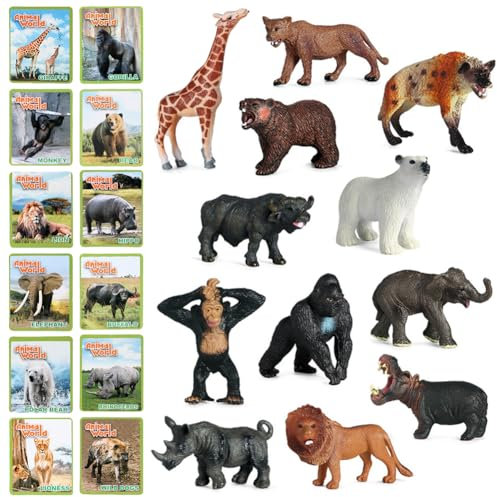 CEWROM 12 Stück Tiere Figuren Spielzeug, Mini Safari Tierfiguren Spielzeug mit Flash-Karten, Wilde Dschungel Zoo Tierfiguren, Pädagogische Lernen Spielzeug Set für Kinder