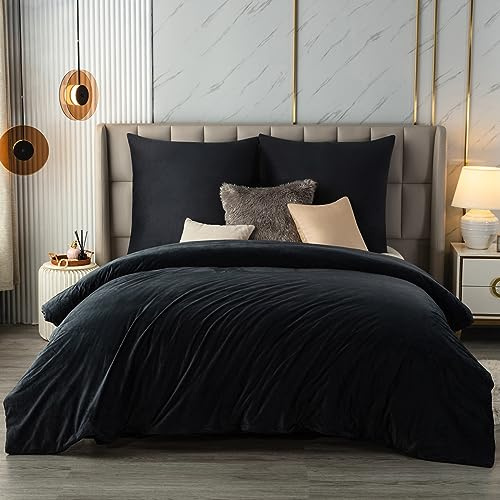 Soifox - Juego de ropa de cama de invierno de franela, 140 x 200 cm, con toque de cachemira esponjoso y cálido, color antracita, funda nórdica + funda de almohada de 80 x 80 cm con cremallera