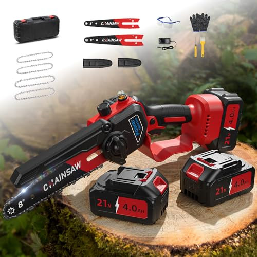 Mini Motosierra Bateria 6 y 8 Pulgadas, 8000mAh Motosierra Eléctrica, 1200W Motor Sin Escobillas Motosierras de Mano, Minimotosierras de Batería para Jardinería, Compatible con las baterías de Makita