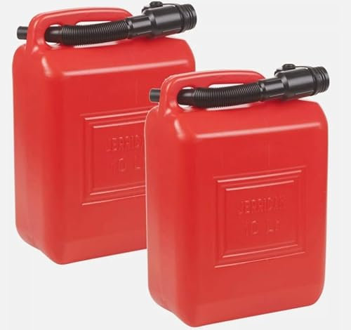 Unibos | 2 X 10 Litre Jerry Can Petrol Diesel Oil Fuel Water Storage Container Can & Pouring Spout | Liquid Compatibility | Carry Anywhere | Oil Water Container