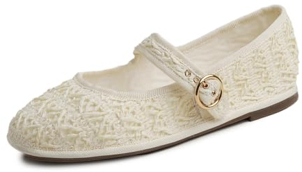 Feversole Women's Mary Jane Fashion，Scarpe Basse Classiche da Donna Décolleté Eleganti Mary Jane con Fibbia Morbida Scarpe da Ballo per in Maglia Nera con Fibbia Rotonda 37