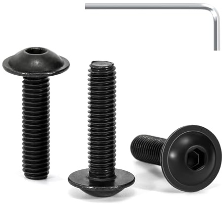 Tunejoy 30 Pezzi Viti a Testa Bombata con Flangia M5 x 20 mm Nero Vite a Testa Esagonale Bulloni in Acciaio Inox A2 V2A Viti a Brugola con Chiavi a Esagono Filettatura Completa