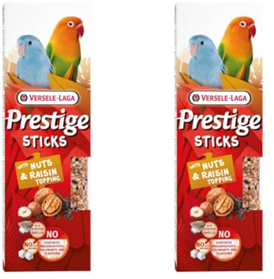 Versele-Laga Prestige Sticks små papegojor med nötter och rosinopping | dubbelpack | 2 x 60 g | Snack för små papegojor och parakiter | Utan syntetiska konserveringsmedel