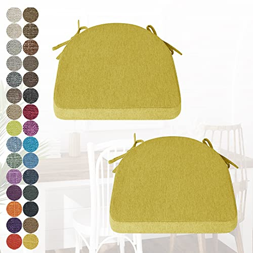 Set di 2 cuscini antiscivolo per sedia con clip per sala da pranzo, cuscino lavabile per interni, casa, ufficio, cucina, design semicircolare, 40 x 38 x 3 cm, beige