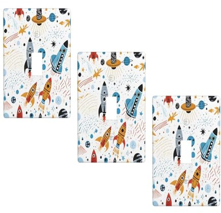 Cartoon Rockets A-Way Toggle Lamp Switch Panel Cover Decorative Wallboard Fashion Switch Panel Decorative Panel Cover for Bathroom Bedroom Living Room and Office