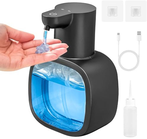 Dispensador de jabón automático, 500 ml, USB C, dispensador de jabón eléctrico, fijación a la pared con sensor, dispensador de jabón ajustable sin contacto, para baño, cocina, inodoro (negro líquido)