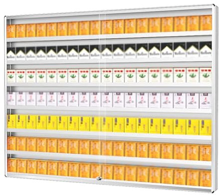 Premium cigarettdisplayfodral, väggmonterad och skrivbordsbricka, genomskinligt glidande glasmonter för butiker, köpcentrum – 80 x 100 cm, elegant design, hållbar, enkel åtkomst