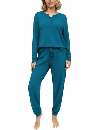 Bresdk Conjunto de Pijama Mujer Invierno Largo Algodon de Manga Larga Ropa de Dormir Suave y Cómodo XS-XXL