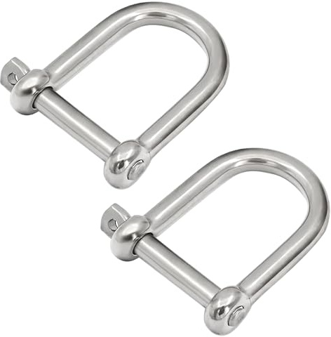 MEMUME Stainless Steel 316 Wide D Shackle 1/4 5/16 3/8 1/2 inch (4 Size) Marine Grade Anchor Shackle for Boat, Chain (1/4 inch 2 Pack)