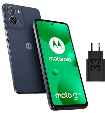 Motorola Moto G05 Débloqué 4+256 Go – Écran 6,67 Full HD, Caméra 50 MP, Batterie 5200 mAh – Blue Denim + Chargeur Rapide 33W, Câble USB & Coque de Protection Inclus