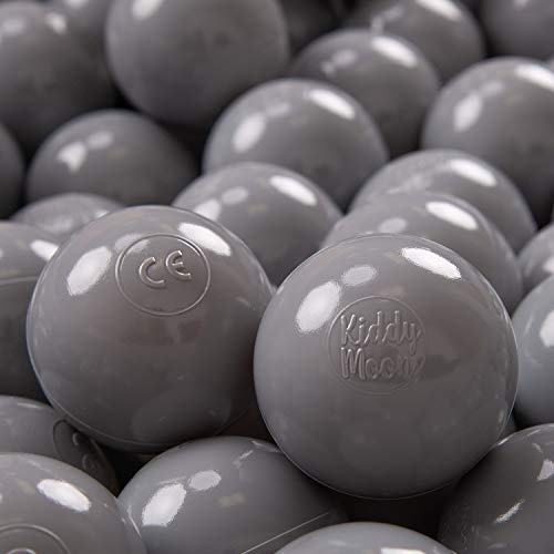 KiddyMoon 200 Ø 7 cm barnbollar lekbollar för bollbad baby enfärgad plastbollar tillverkad i EU, grå