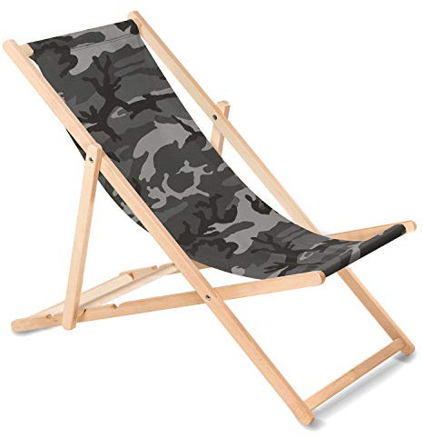 Green Blue Liegestuhl Sonnenliege Klappbar aus Buchholz ohne Armlehne Sonnenliege Gartenliege Liege (Camo grau)