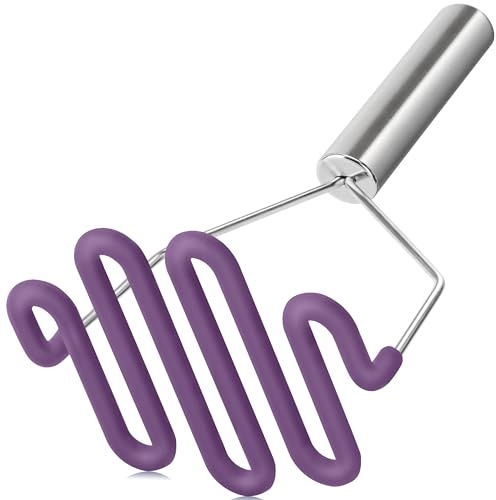 Urbanstrive Non-Scratch Silicone Potato Masher Kitchen Tool, Potatoes Masher Potato Masher Stainless Steel Wrapped In Premium Silicone, Potato Smasher, Purple