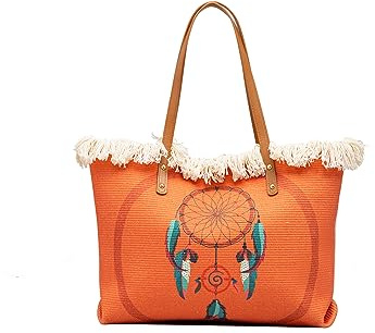 CORIOS Gran Capacidad Bolso Playa para Mujer Bolso de Mano de Lona Bolso Tote para Estilo Boho Bolso de Hombro con Borlas Bolsa de Ocio para Viajes Citas Vacaciones Compras Multicolor B