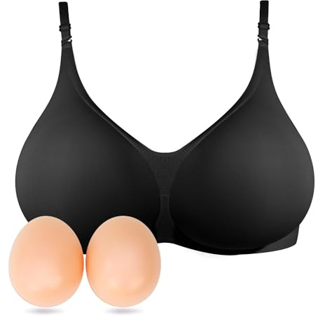 Lervanla Silicone Breast Form Women Breast Enhancement Wireless Mastectomy Bra with Pockets for Prosthesis Black