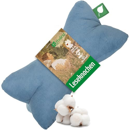 Herbalind Leseknochen Feiner Cord WOHLFÜHLZEIT - 100% Baumwolle Babycord robust und waschbar - Nackenkissen in Trendfarben, Öko-Tex 100 Zertifiziert, vielseitig einsetzbar - 40x18 cm, blau