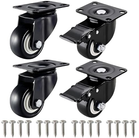 CYILIUEN 240 KG Carga Ruedas para Muebles con 304 Acero Inoxidable Tornillo M6-40 mm Ruedas Giratorias Ruedas con Freno para Mover Muebles