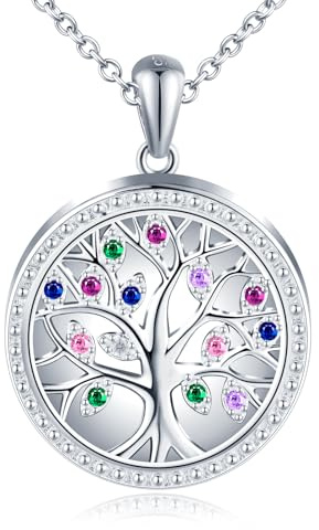 Yumilok Collar colgante de mujer 925 árbol de la vida de plata esterlina hueco Zirconia de color hombros expuestos collar de cerradura de fotos