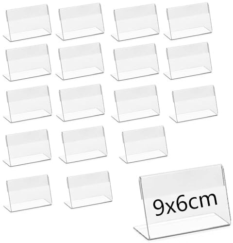Armastuse 18 pezzi porta etichette in trasparente, mini porta acrilico da tavolo per etichette prezzi, biglietto da visita (9x6 cm)