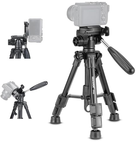 NEEWER BÁSICO Mini Trípode Escritorio para Cámara con 3 Vias Pan Tilt Cabezal & Asa, Pequeño Soporte Mesa Portátil Metal Palo Selfies con Tornillo 1/4 para Grabación Vogs DSLR, Carga Máx 4.4lb,TP02