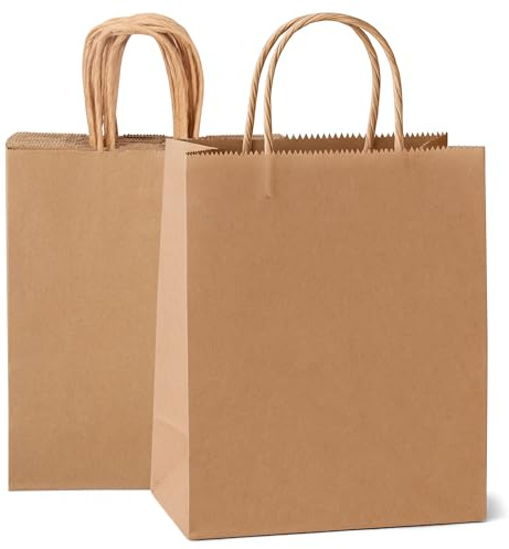 GIFTFEEL 10 st bruna papperspåsar 22 × 27 × 11 cm – robusta, FSC-certifierade, återvinningsbara presentpåsar med handtag – inkluderar blommiga dekorationer och gör-det-själv-tackkort – perfekt för
