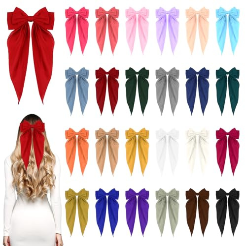 25 Pcs Hair Bows for Women, Big Hair Bows Satin Long Tail Clips for Elegant Hairstyles, Perfect for Weddings, Parties, Daily Wear