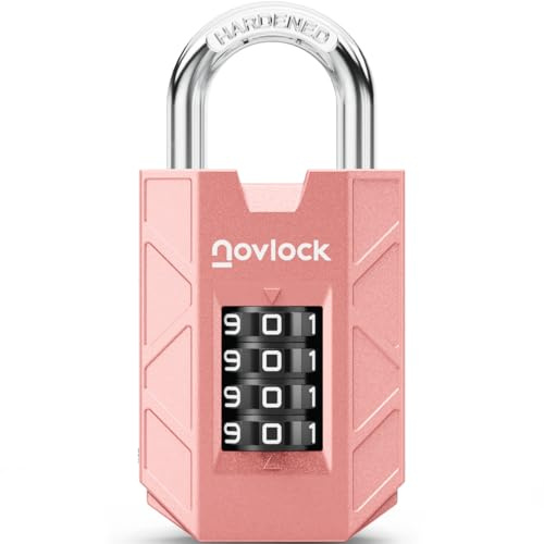 NOVLOCK Candado de combinación de 4 dígitos – resistente y seguro – arco de acero templado de 7 mm – para taquillas, armarios, portones, vallas y cobertizos – 1 unidad, rosa
