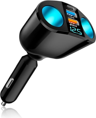Sdoppiatore Accendisigari Auto, 120W Presa Accendisigari 12V, Caricatore Auto USB C, Stazione di Ricarica Rapida con Voltmetro & Interruttori Sicurezza, Adatto per Telefoni Tablet GPS Dash Cam