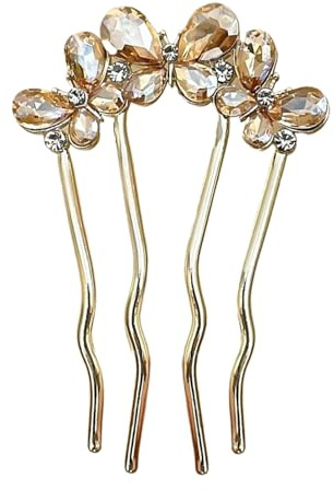 Horquilla francesa – 4 puntas de diamantes de imitación para el pelo | Horquilla en forma de U – para mujeres y niñas, bodas, banquetes festivos, fiestas