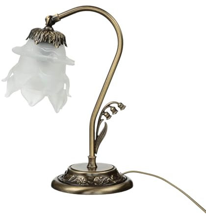 Licht-Erlebnisse Tischlampe Messing Glas in Bronze hell glänzend Weiß Wohnzimmer H:30 cm E14 blendarm Jugendstil Florale Nachttischlampe Schlafzimmer