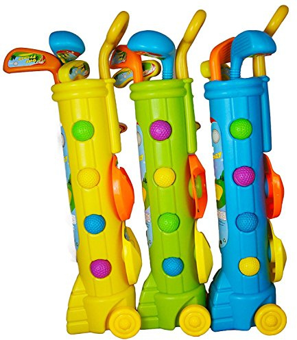 Unibos | Kids Golf Caddy Set | With Balls and Clubs | Kids Outdoor Game | Garden Toy | Junior Golf Caddy Set |Plastic Toy Cart Caddy | Family Beach Game | Multicolour