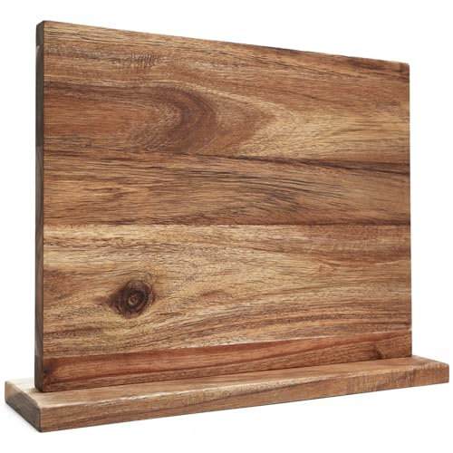 Uniharpa Porte-couteau magnétique en bois d'acacia Porte-couteau magnétique double face Porte-couteau en bois pour le rangement des couteaux de cuisine avec base antidérapante XL