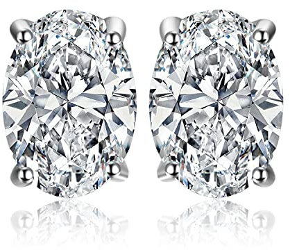 JewelryPalace 2ct Classique Boucles d'oreilles Taille Ovale Solitaire Moissanite en Argent 925 Femme, Or Blanc 14k Petite Clous d'oreilles Pierre Fille, Diamant Simulé Ensemble Bijoux Mariee Mariage