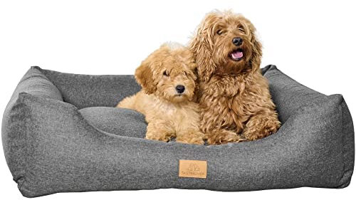 Tagträumer Hundebett Amy, waschbar, grau, 60 × 50 × 18 cm, kuschelig für kleine Hunde, ergonomisches Hundesofa, Bezug aus Polyester mit Recyclinganteil