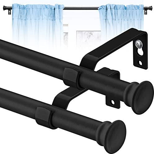 Curtain Poles, Curtain Poles for Eyelet Curtains 76 to 157 cm, 1.6 cm Adjustable Single Curtain Rods with Brackets for Patio, Sliding Glass Door, Living Room, Matte Black, 2 Pack