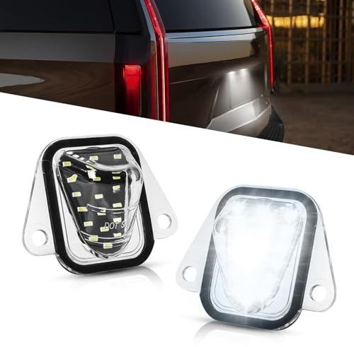 LESAUCE LED License Plate Lights For 2007-2014 Chevy Suburban Tahoe GMC Yukon Cadillac Escalade ESV, 6000K White, Tag Lamp Assembly Replacement, Pack of 2