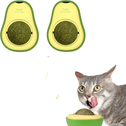 Palline di Erba Gatta Commestibili, 2 PCS Avocado Catnip Ball Girevole da Parete, Giocattolo Interattivo per Gatti